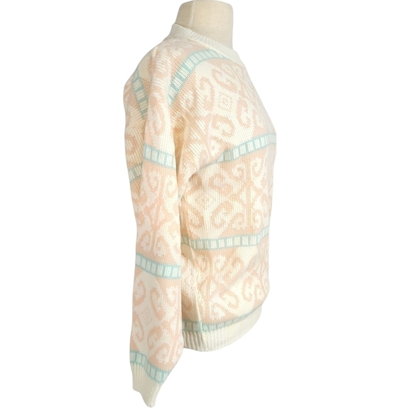 80s Vintage Blush Pink & Blue Retro Sweater - Picture 3 of 5